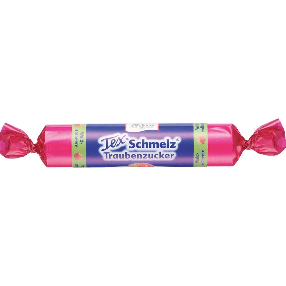Eine rosa verpackte Rolle Traubenzucker mit dem Aufdruck "Traubenzucker".