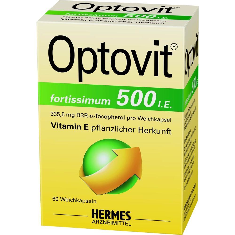 Eine Schachtel mit Vitamin E Kapseln von der Marke Optovit.