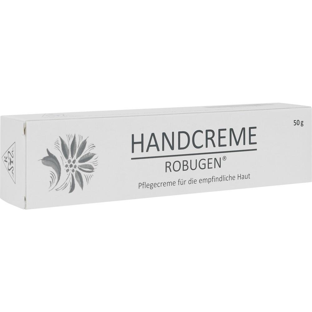 Eine weiße Schachtel mit der Aufschrift "Handcreme Robugen".