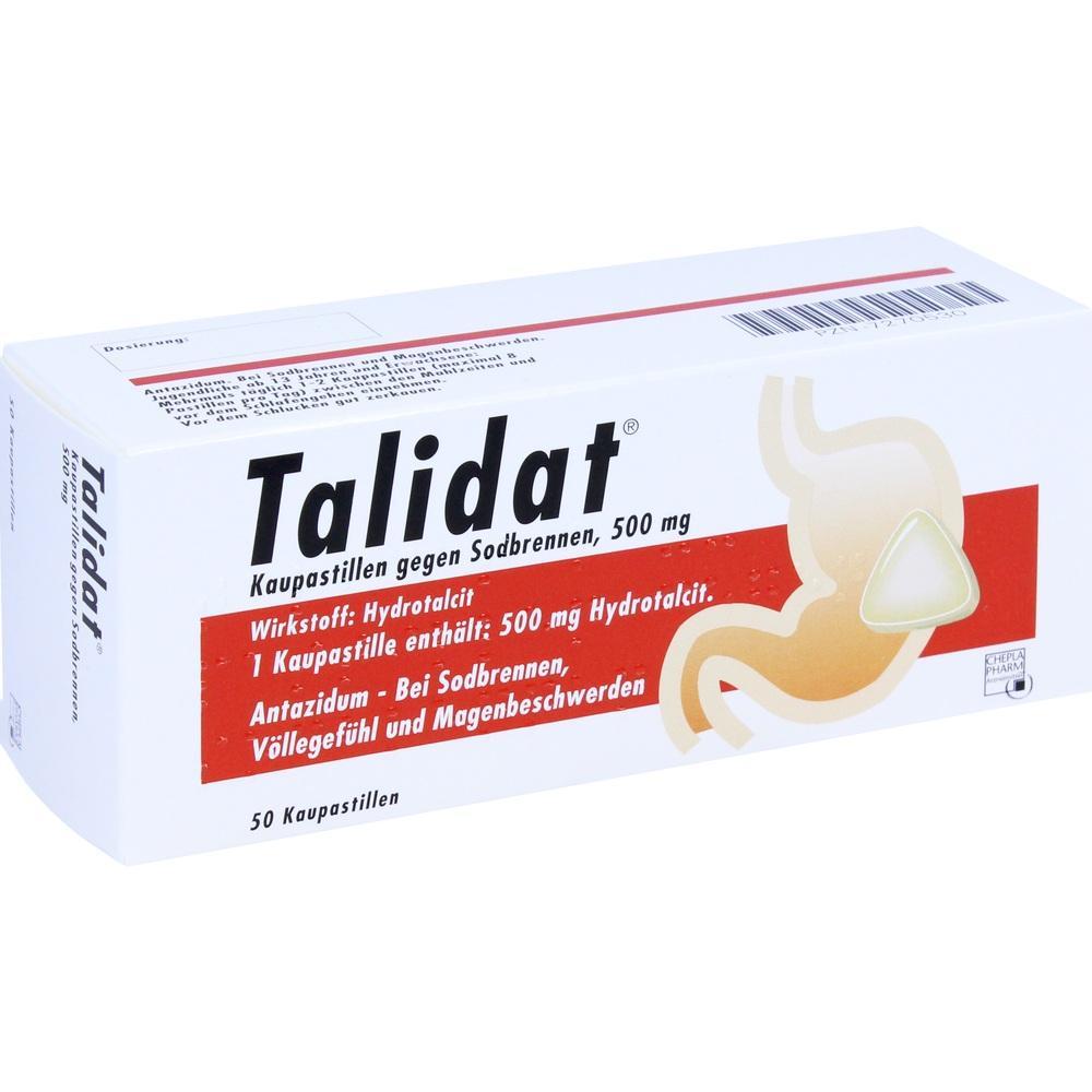 Eine Packung Talidat Kautabletten gegen Sodbrennen.