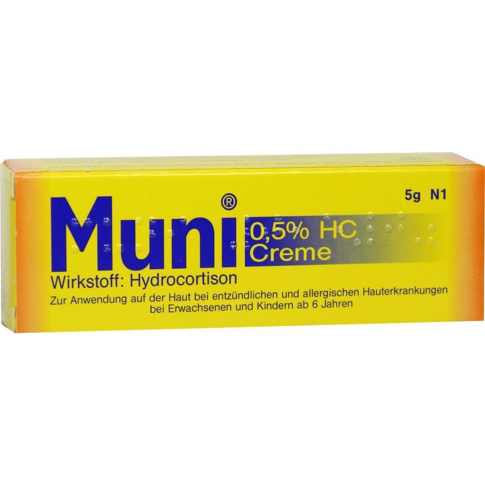 Gelbe Packung einer Creme mit 0,5% Hydrocortison gegen Hautentzündungen.
