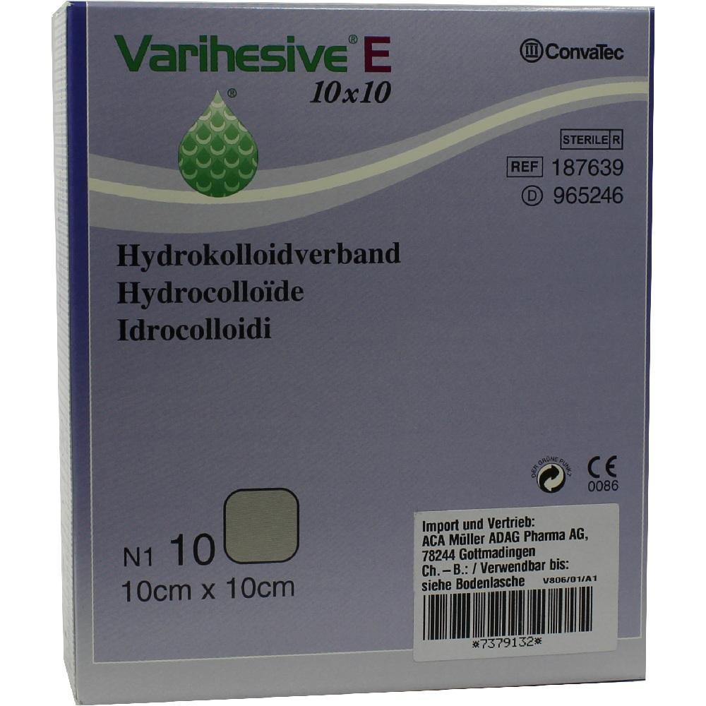 Eine Verpackung von Varihesive E Hydrogel-Verband, 10 cm x 10 cm.