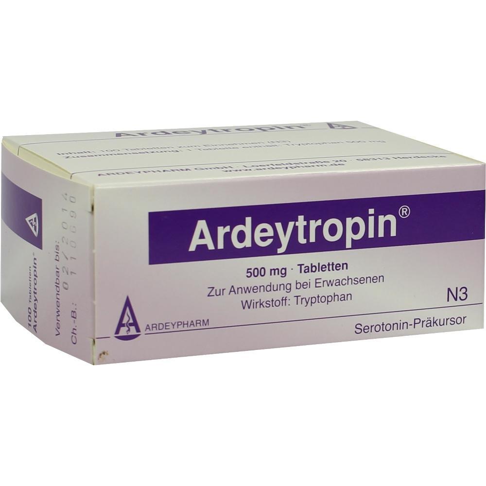 Eine wei&szlig;e Medikamentenschachtel mit dem Namen &bdquo;Ardeytropin&ldquo; darauf.