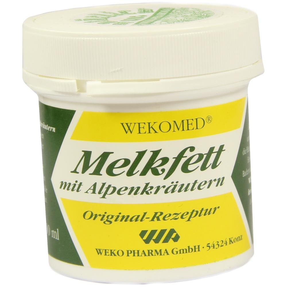 Eine weiße Dose mit der Aufschrift "Melkfett mit Alpenkräutern".