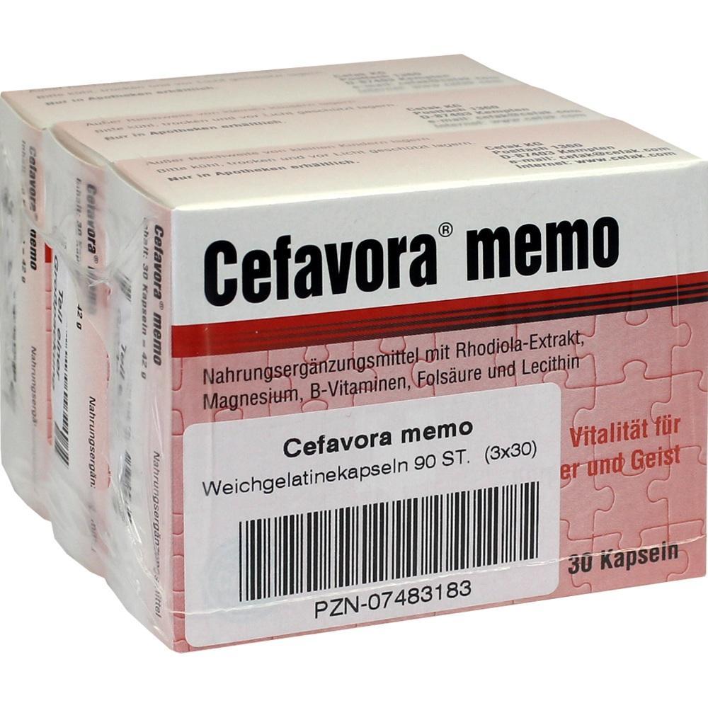 Verpackung von Cefavora memo Kapseln zur Unterst&uuml;tzung von K&ouml;rper und Geist.