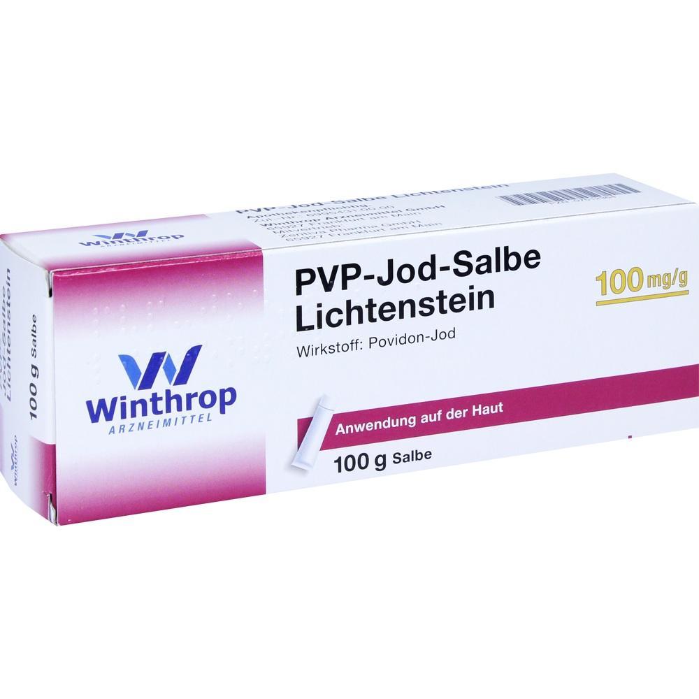 Eine Packung PVP-Jod-Salbe zur Hautanwendung liegt auf dem Bild.