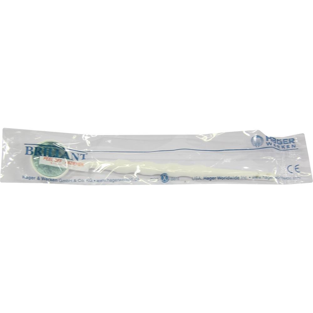 Verpackte Einwegbürste mit der Aufschrift "Brillant" auf der Verpackung.