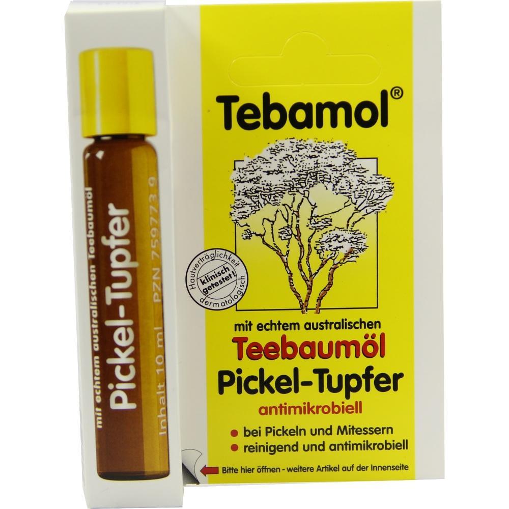 Eine Verpackung f&uuml;r ein Teebaum&ouml;l-Produkt zur Behandlung von Pickeln.