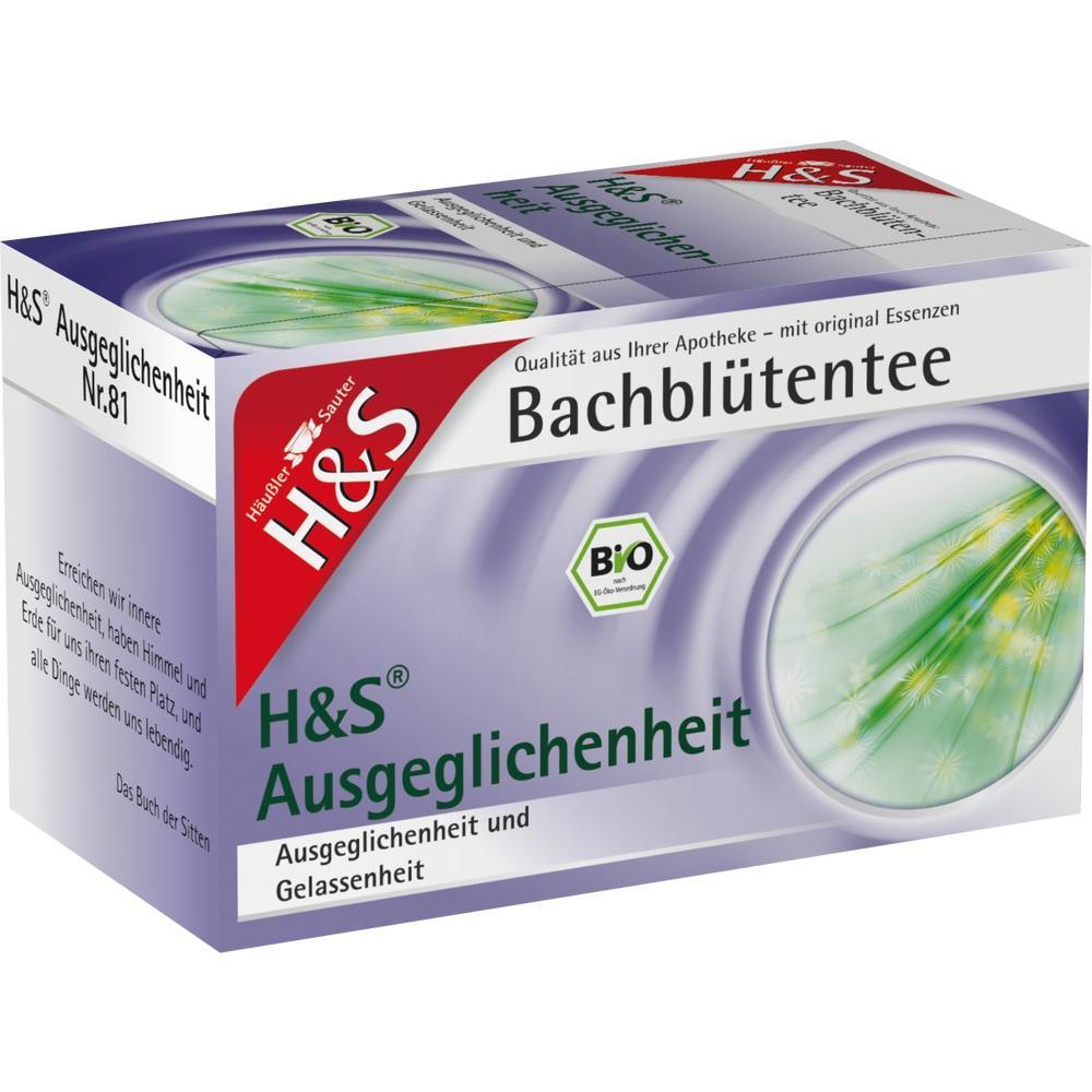 Eine Packung Bio-Bachblütentee von H&S mit der Aufschrift "Ausgeglichenheit".