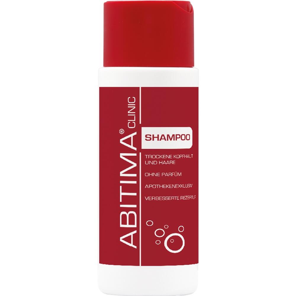 Rote Shampoo-Flasche für trockene Kopfhaut und Haare, ohne Parfüm und Parabene.