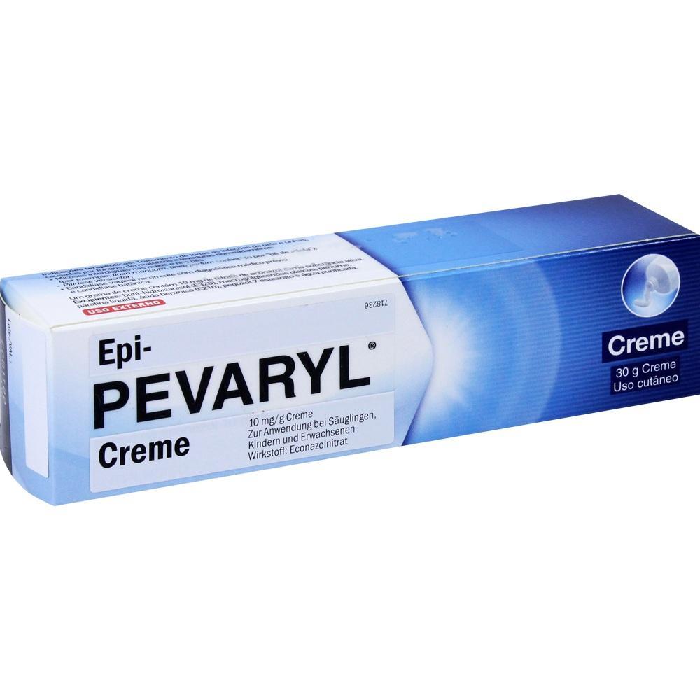 Eine Packung Epi-Pevaryl Creme in blau und wei&szlig; zum Auftragen auf die Haut.
