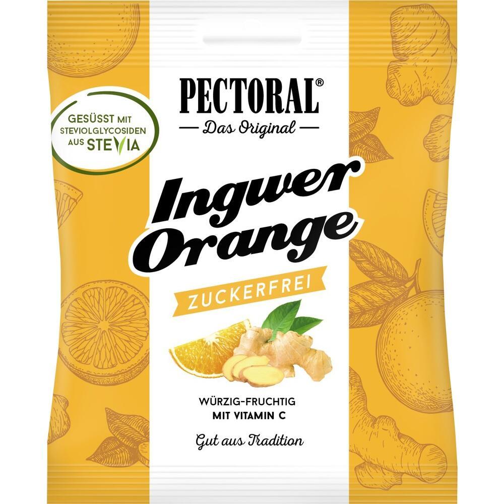 Verpackung von zuckerfreien Ingwer-Orange-Bonbons, gesüßt mit Stevia.