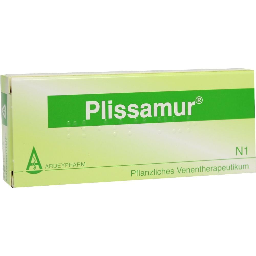 Eine gr&uuml;ne Schachtel mit der Aufschrift "Plissamur", ein pflanzliches Medikament.