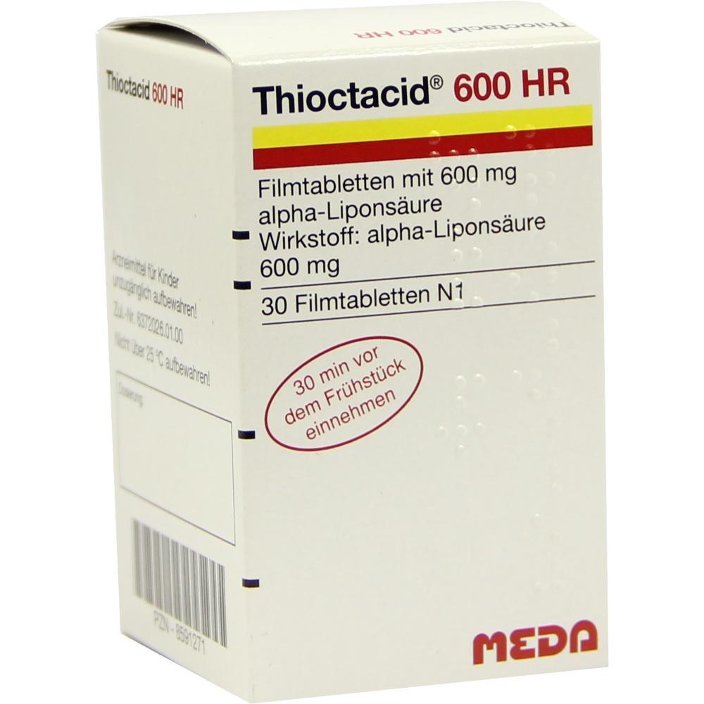 Eine Medikamentenschachtel mit der Aufschrift "Thioctacid 600 HR".