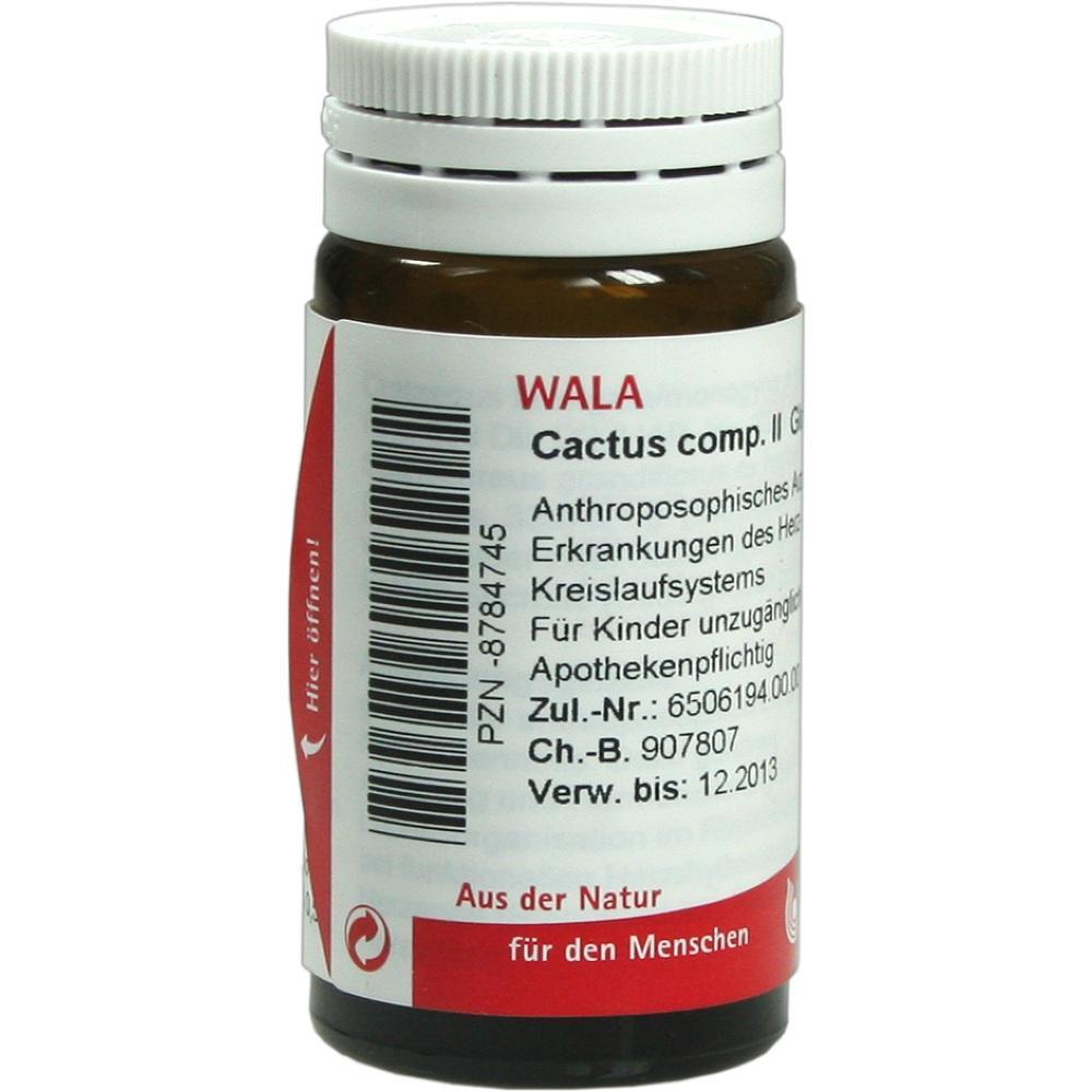 Braunes Fläschchen mit weißem Etikett und rotem Text "WALA Cactus comp.".