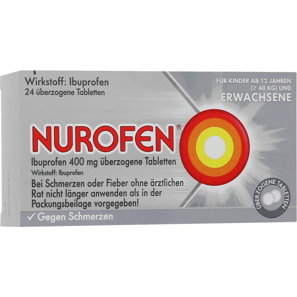 Auf der Packung steht "Nurofen", ein Schmerzmittel mit Ibuprofen für Kinder ab 12 Jahren und Erwachsene.