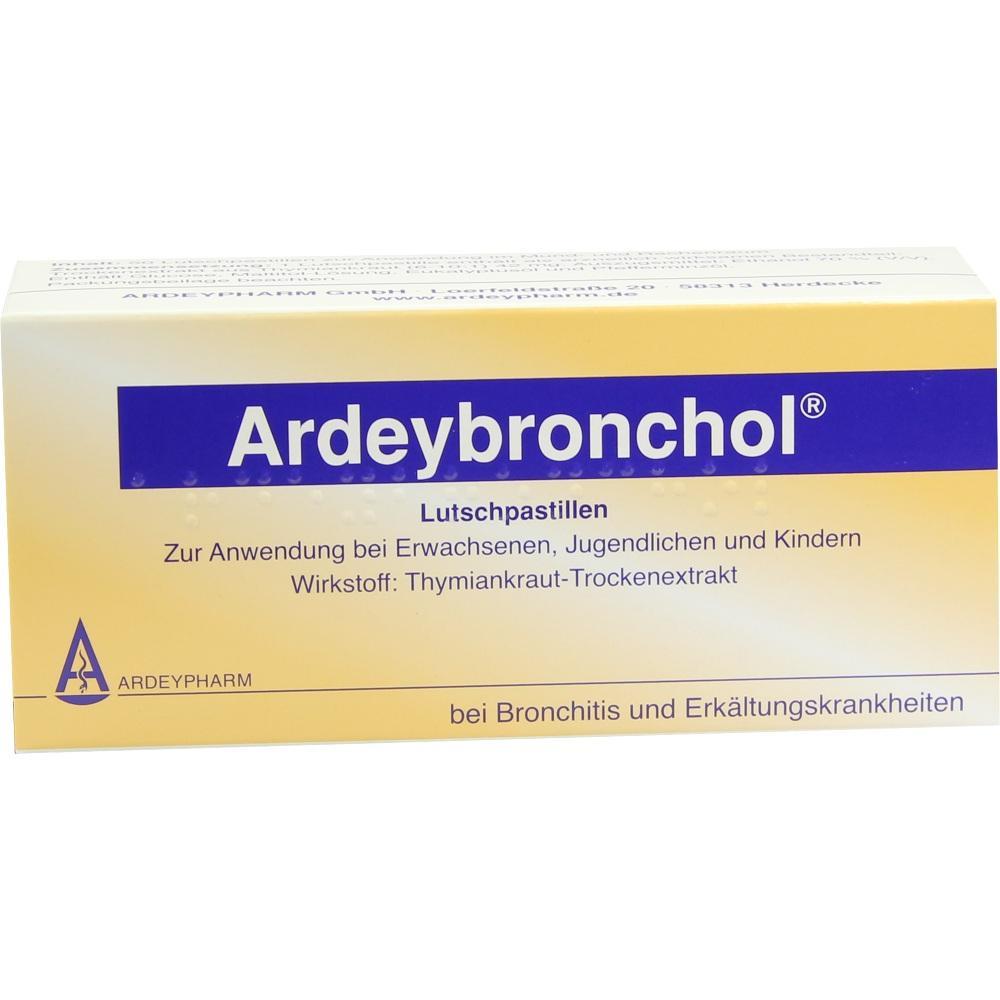 Gelbe Packung mit Lutschpastillen gegen Bronchitis und Erkältungen.