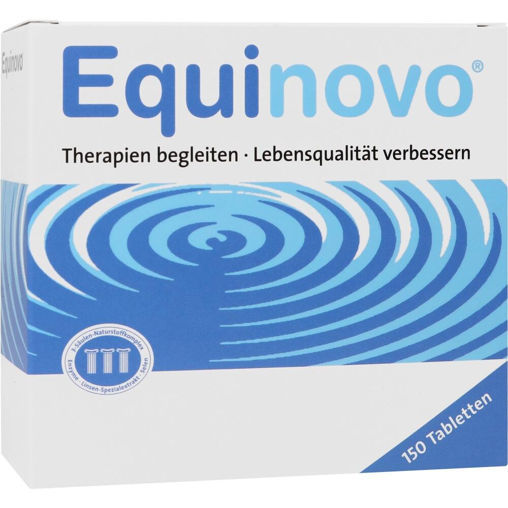 Eine Schachtel mit dem Aufdruck „Equinovo“ und blauen, kreisförmigen Mustern.