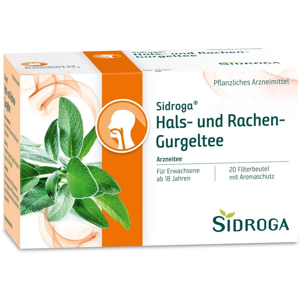 Packung mit Hals- und Rachentee von Sidroga für Erwachsene ab 18 Jahren, 20 Filterbeutel.