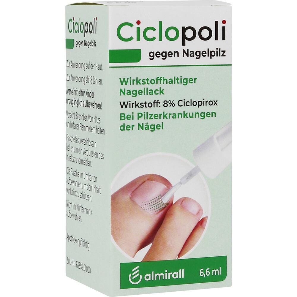 Verpackung von Ciclopoli Nagellack gegen Nagelpilz mit Applikator.