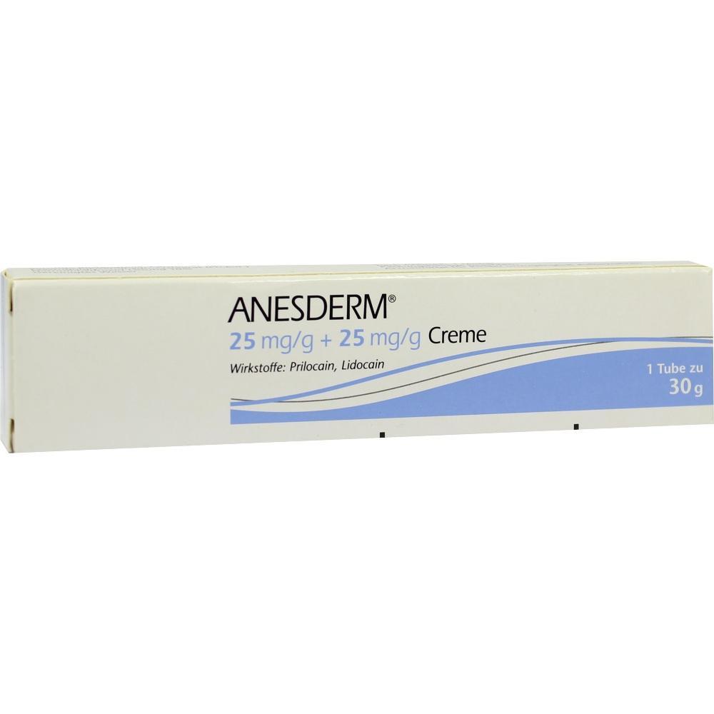 Eine Schachtel Anesderm Creme mit Prilocain und Lidocain.