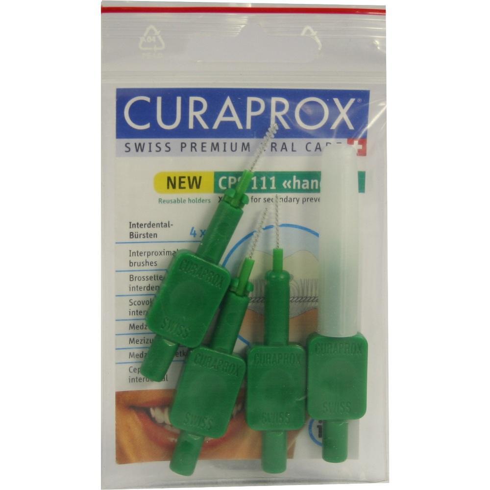 Eine Packung mit grünen Interdentalbürsten von Curaprox.