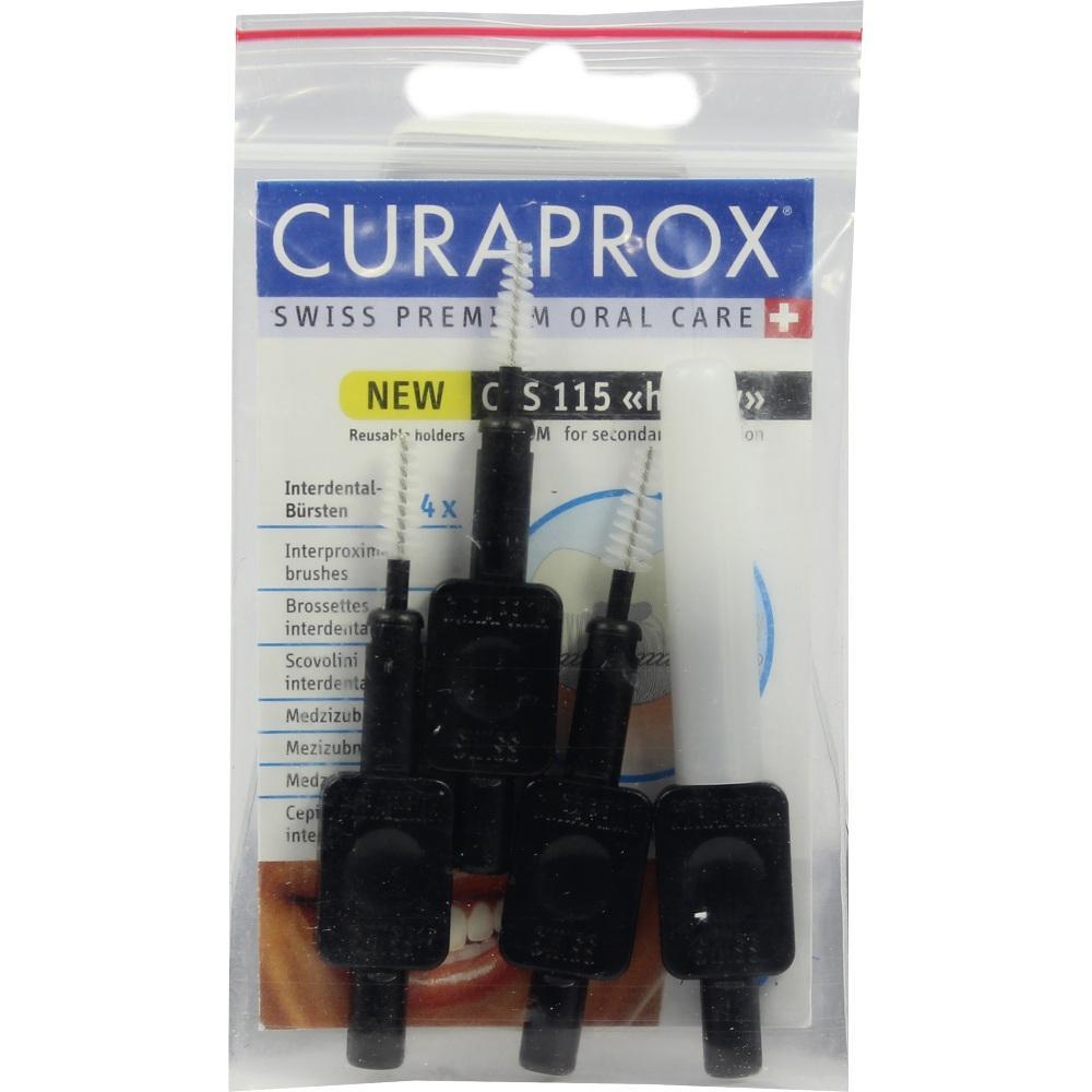 Eine Packung mit schwarzen Interdentalbürsten der Marke Curaprox.