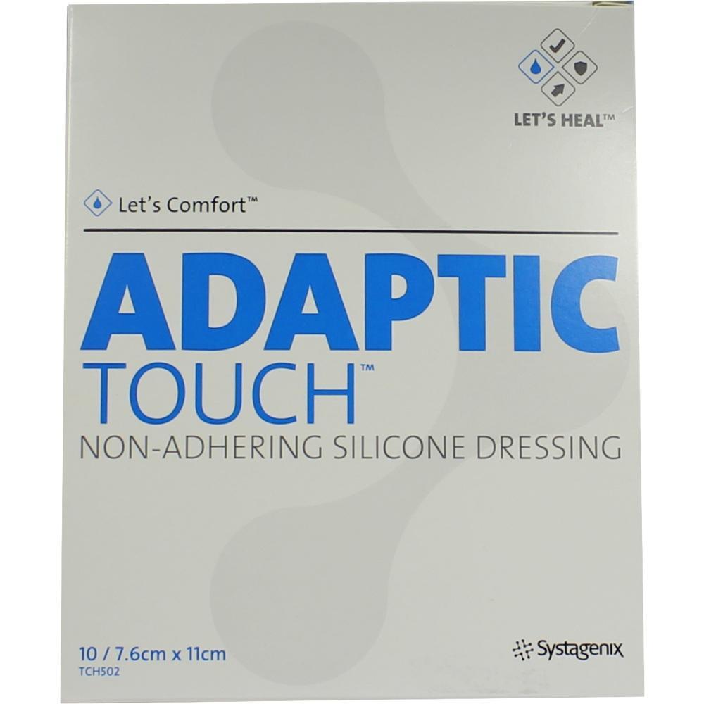 Die Packung zeigt ein nicht haftendes Silikon-Verbandprodukt namens Adaptic Touch.