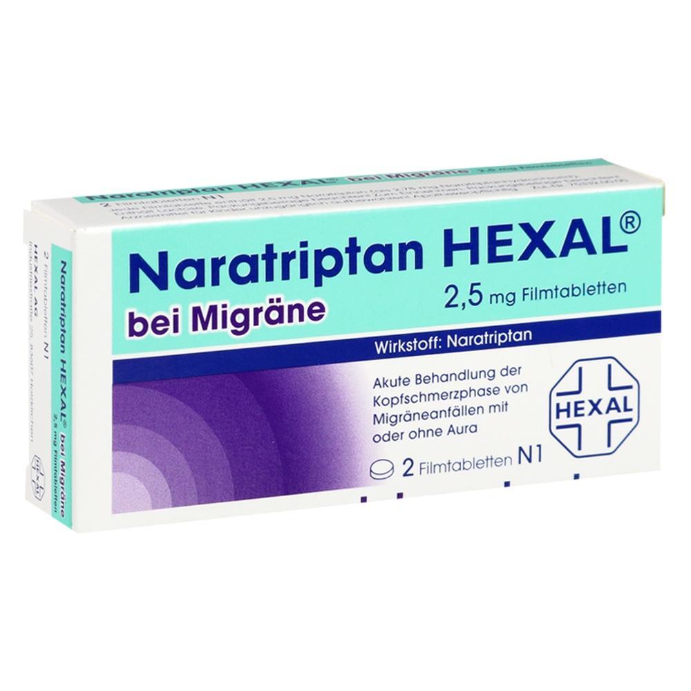 Verpackung von Migränetabletten mit dem Wirkstoff Naratriptan.