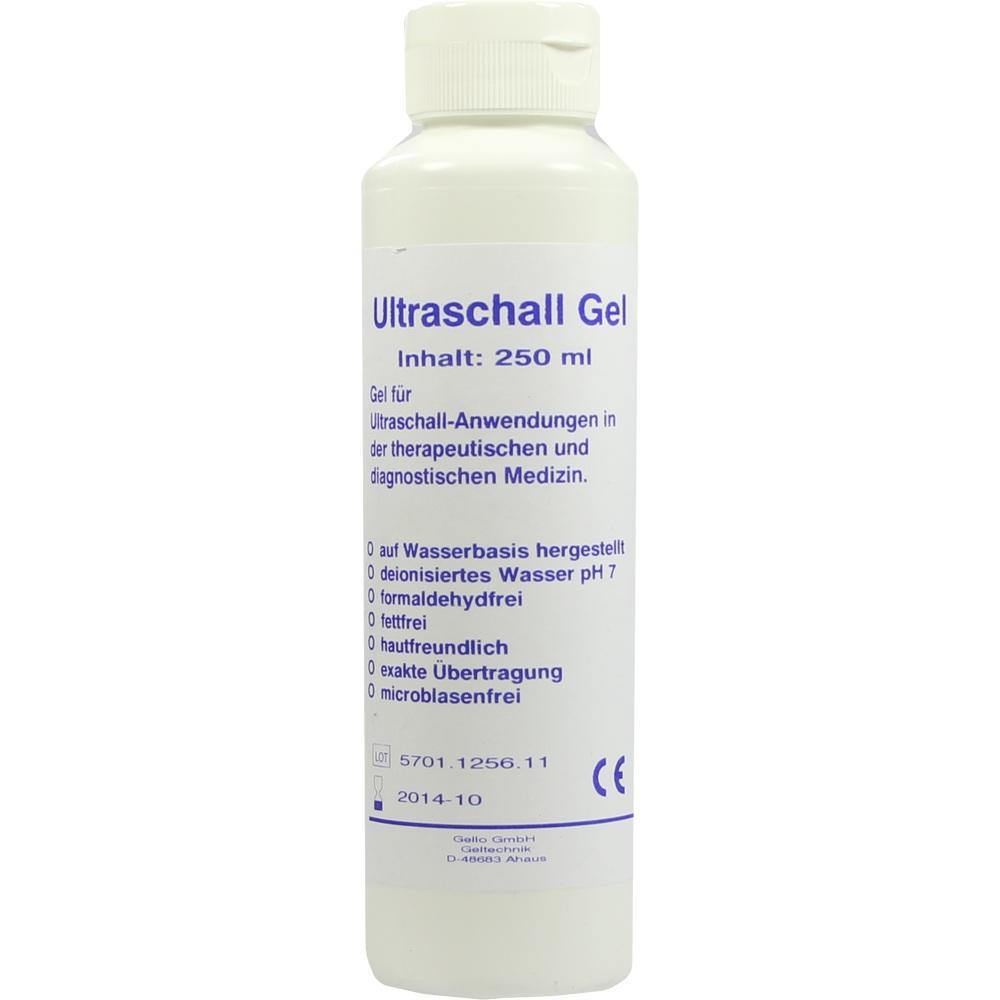 Weiße Flasche mit Ultraschall-Gel, 250 ml, für medizinische Anwendungen.