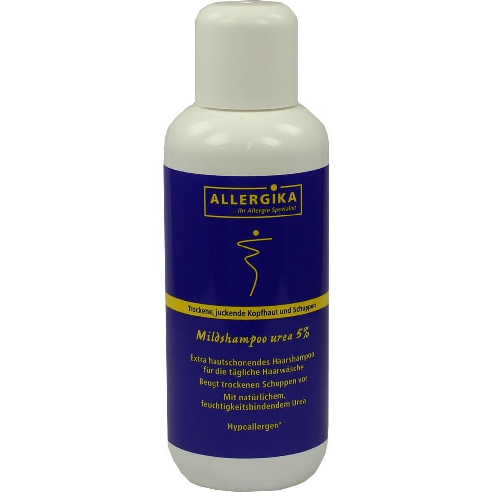 Flasche mit Shampoo gegen trockene Kopfhaut und Schuppen.