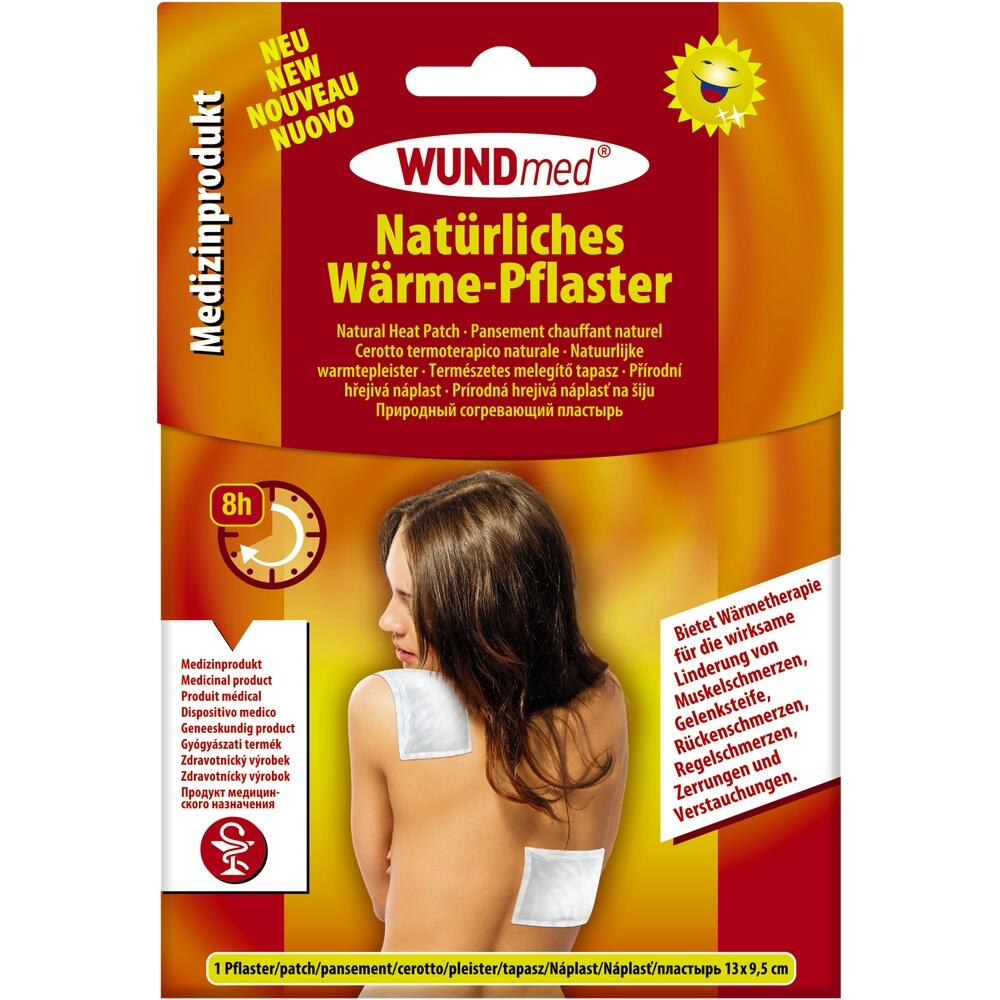 Verpackung von WUNDmed natürlichem Wärme-Pflaster mit Abbildung und Informationen.