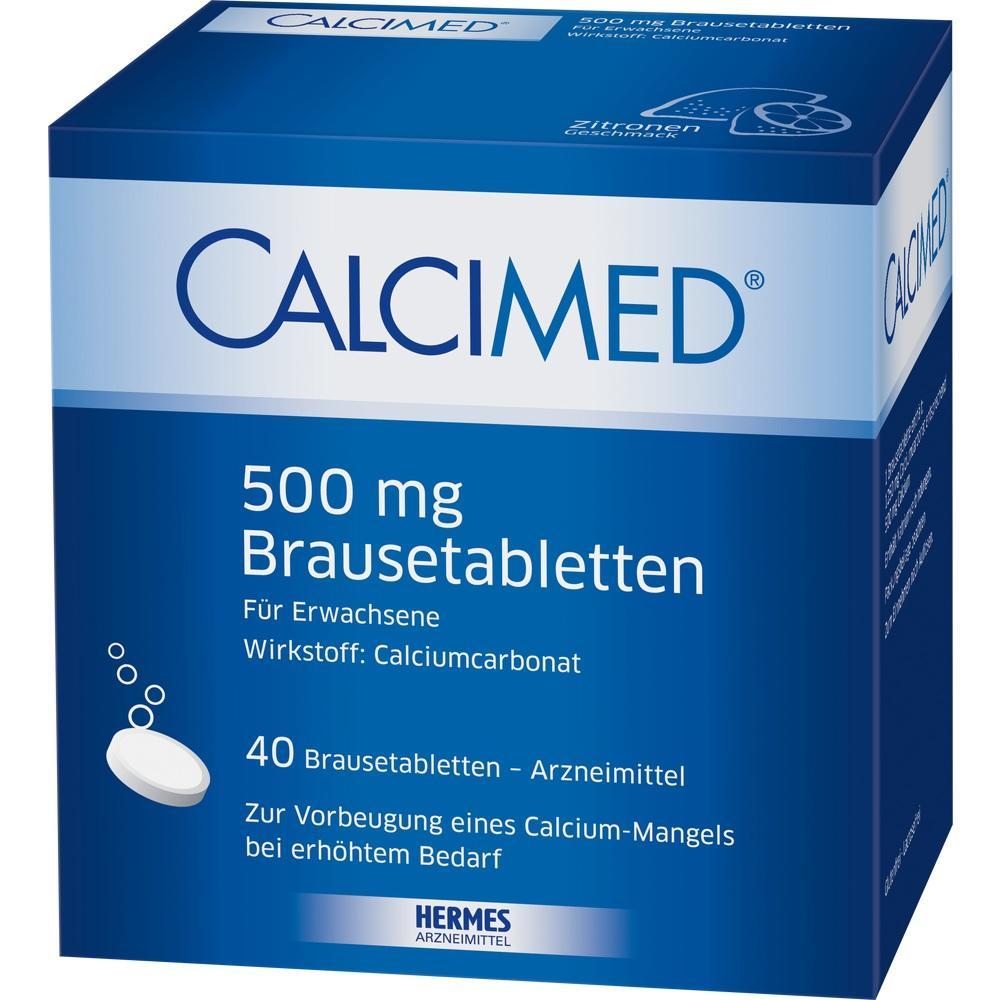 Blaue Packung mit 40 Calcium-Brausetabletten zur Vorbeugung von Calcium-Mangel bei Erwachsenen.