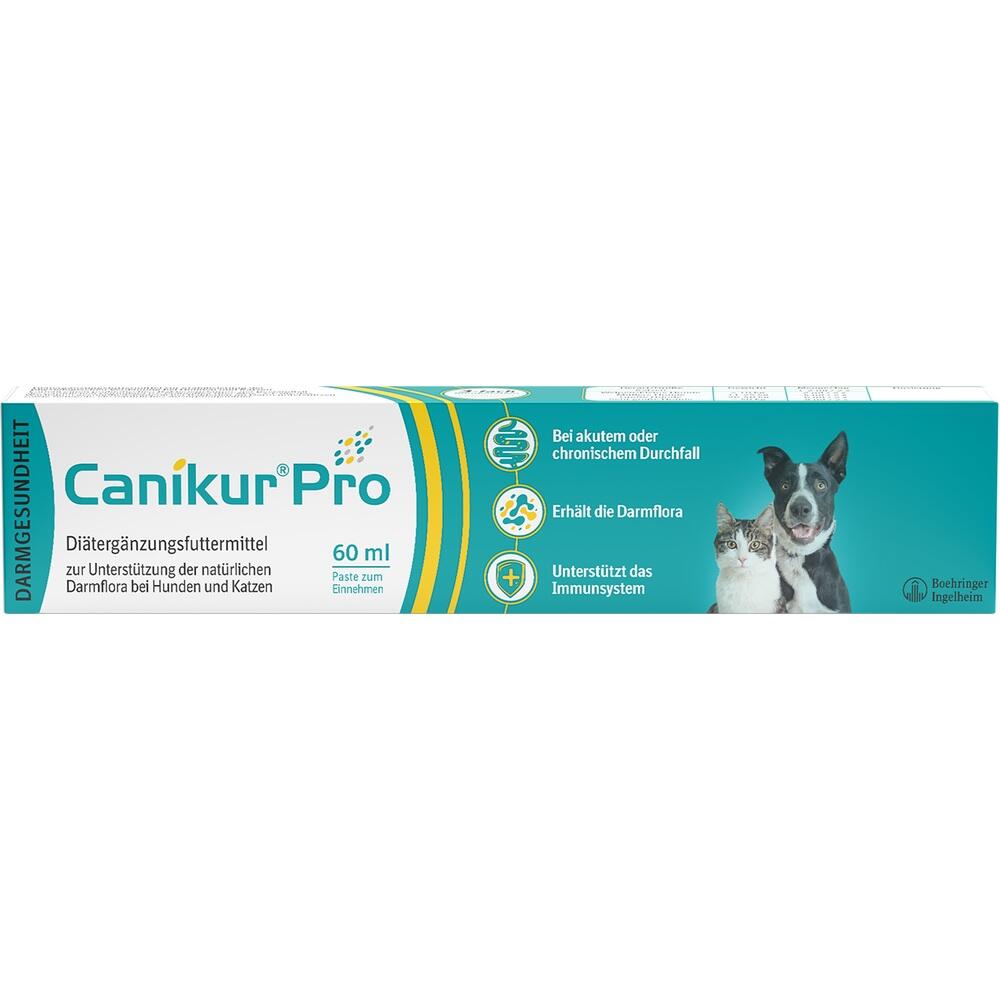 Eine Packung Canikur Pro für Hunde und Katzen zur Unterstützung der Darmgesundheit.