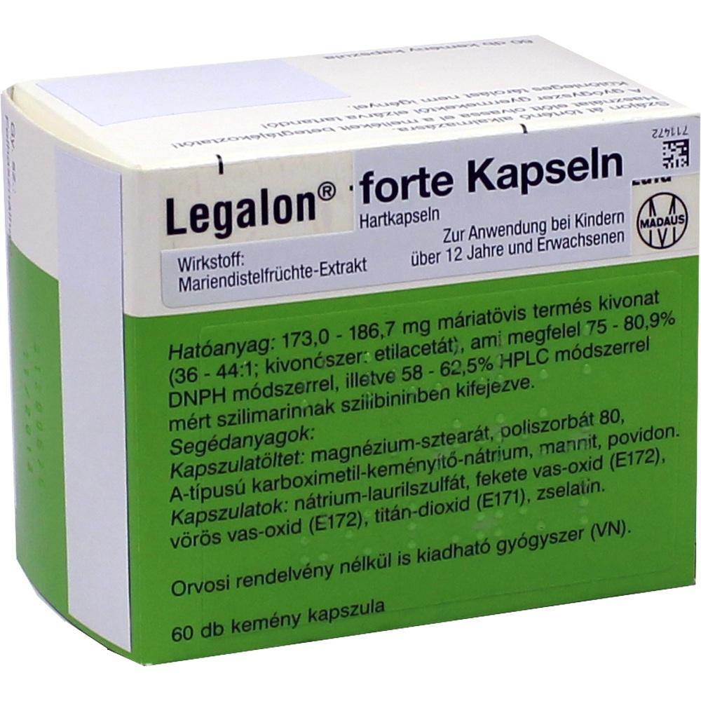 Eine Medikamentenverpackung f&uuml;r Legalon forte Kapseln mit Mariendistel-Extrakt.
