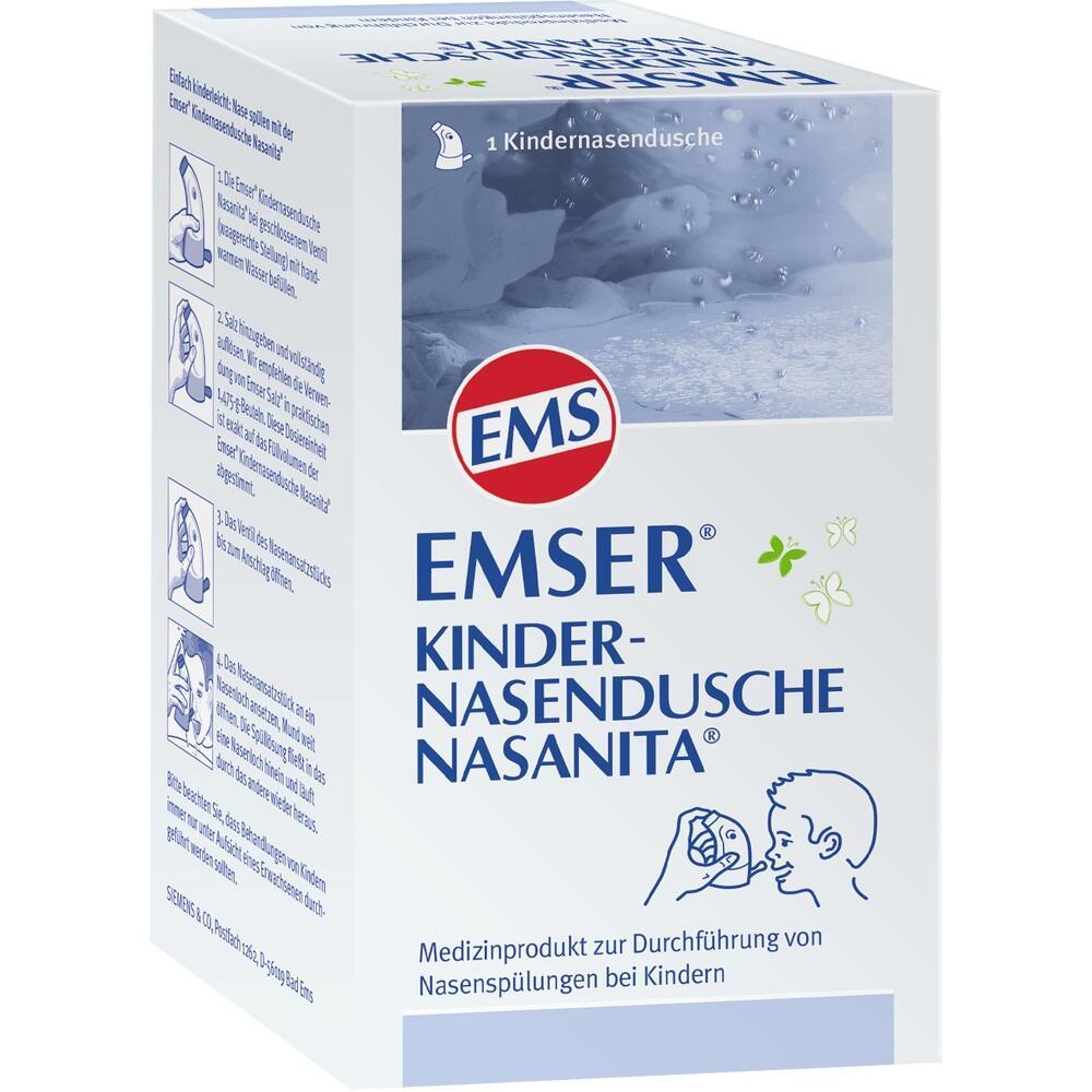 Verpackung einer Kinder-Nasendusche von Emser für Nasenspülungen.