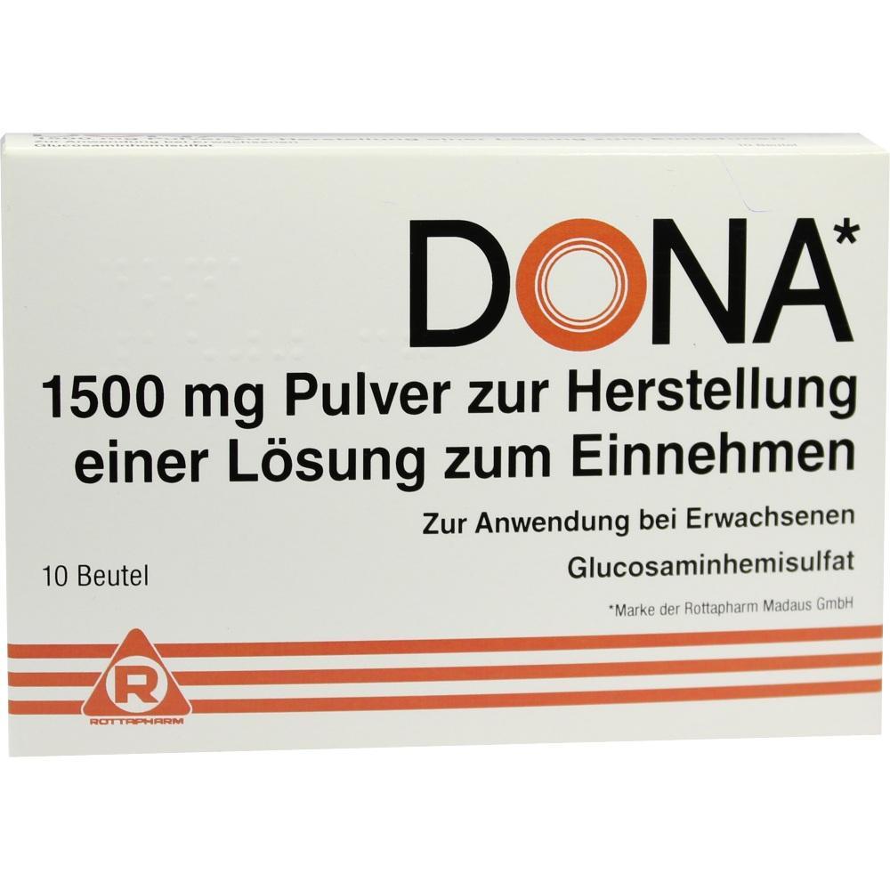 Verpackung von Pulver zur Lösung mit 1500 mg Glucosamin für Erwachsene.