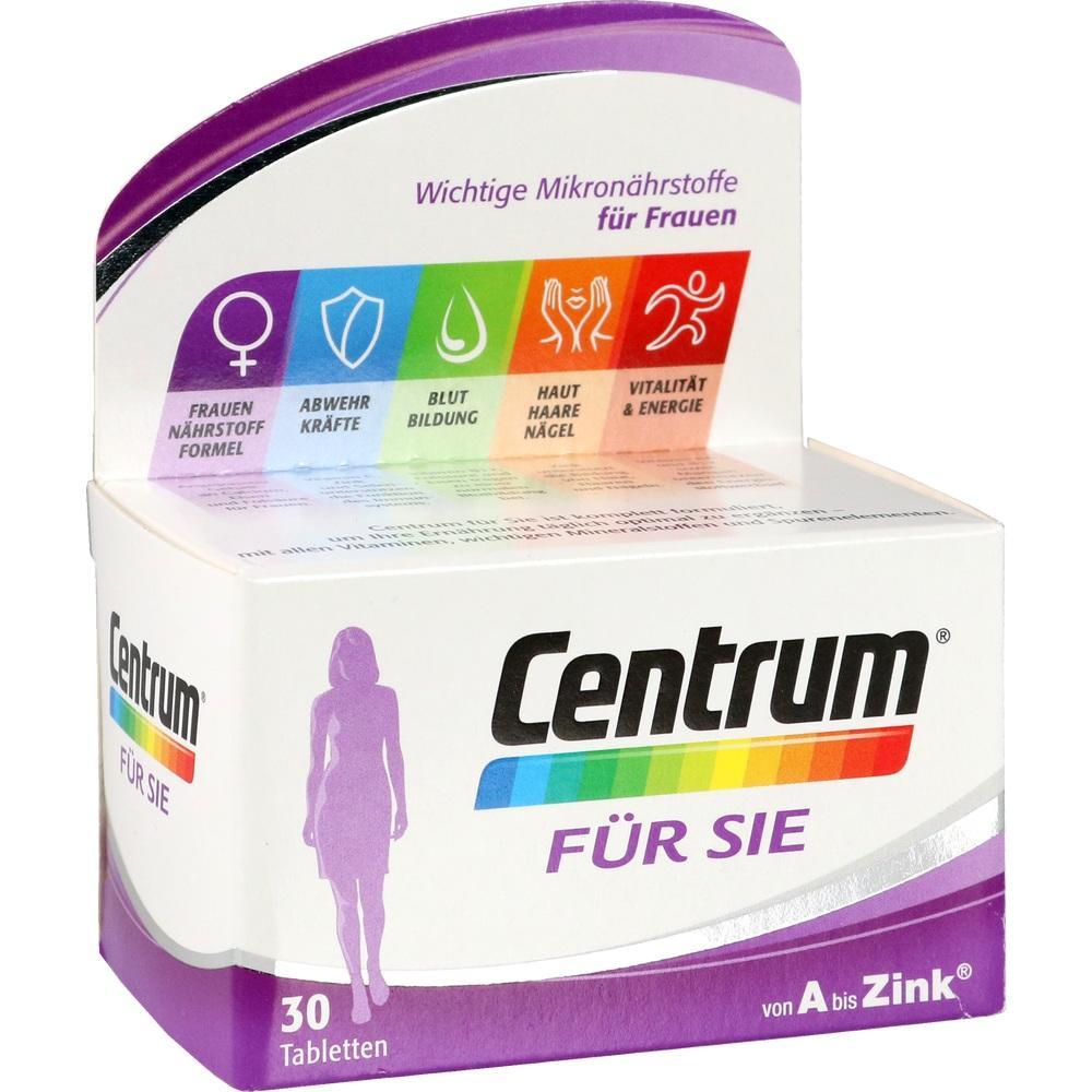 Verpackung von Centrum Vitaminen für Frauen, mit 30 Tabletten.