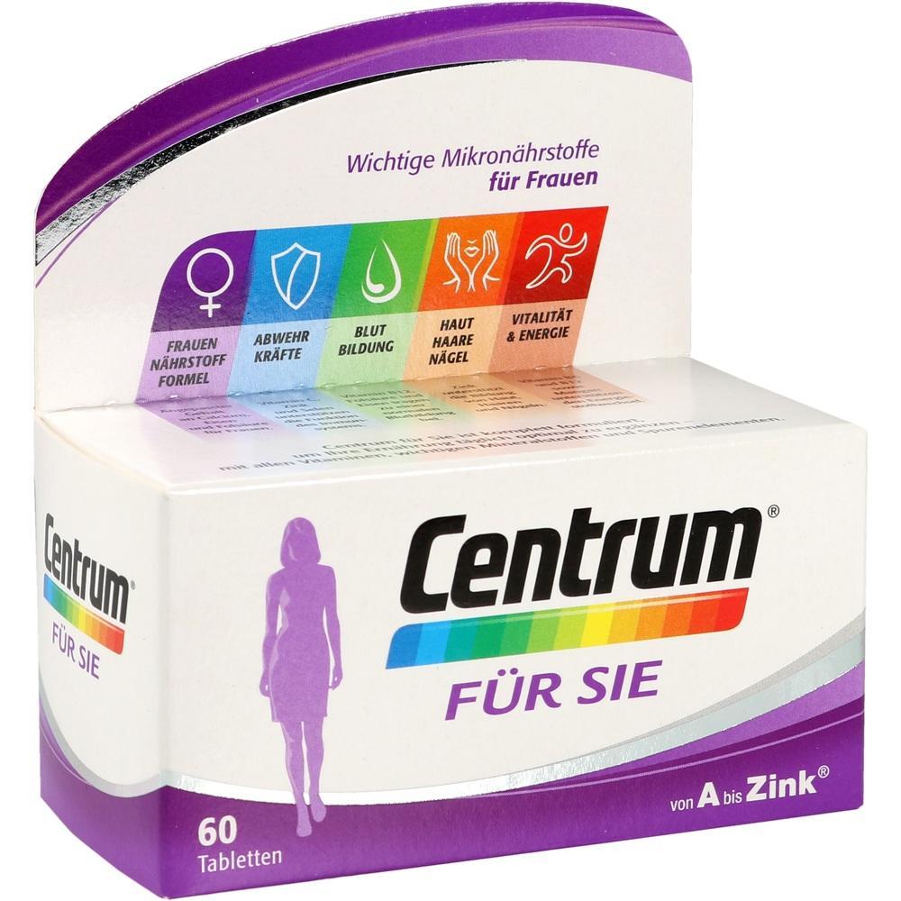 Eine Packung Vitaminpräparate "Centrum für Sie" speziell für Frauen.