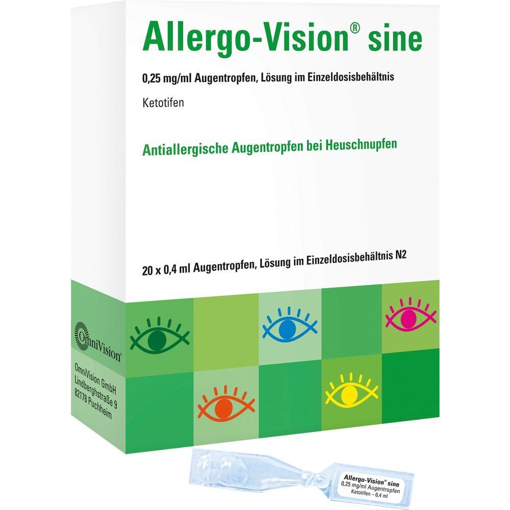 Weiße Packung mit Augentropfen gegen Allergien, nennt sich Allerg-Visine sine.