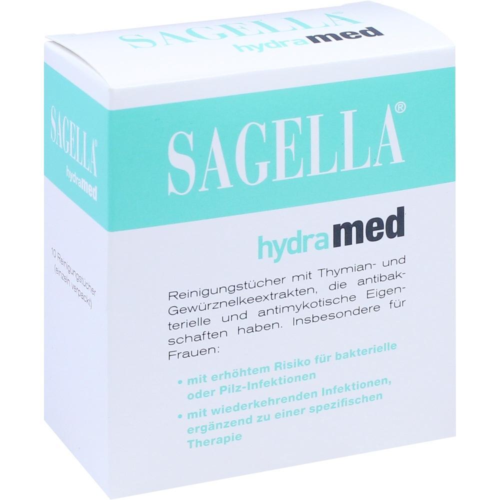 Eine Packung mit Sagella hydramed Reinigungstüchern für Frauen.