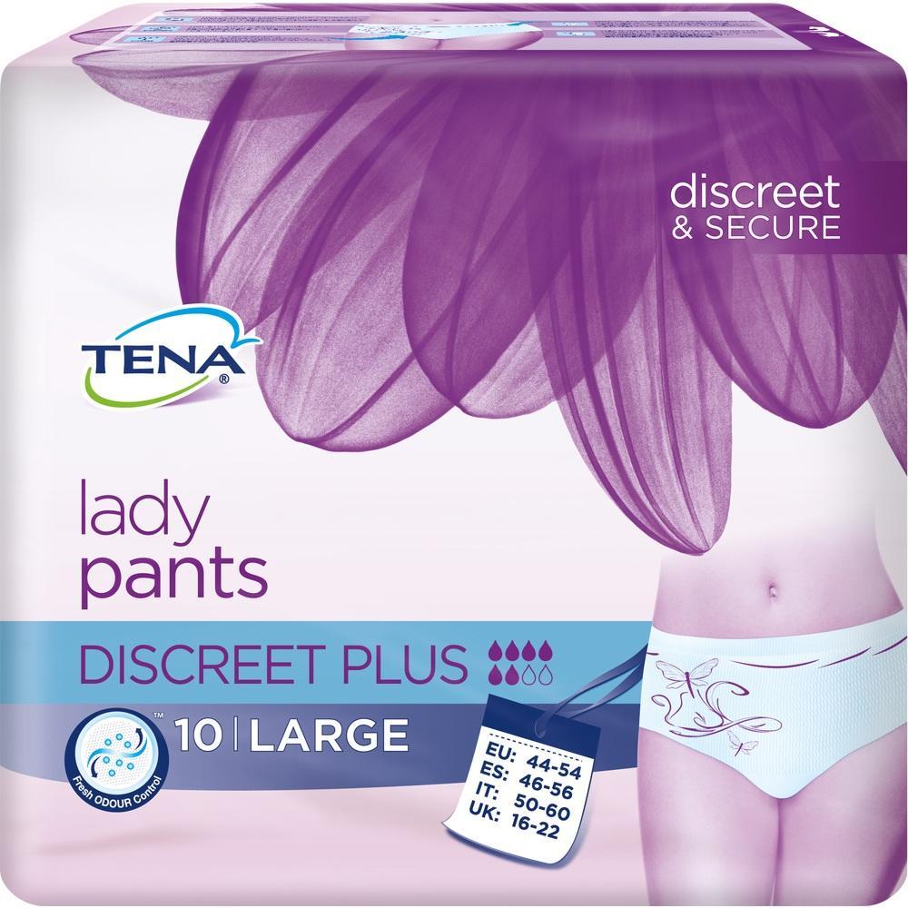 Verpackung von Tena Lady Pants Discreet Plus in Größe Large.