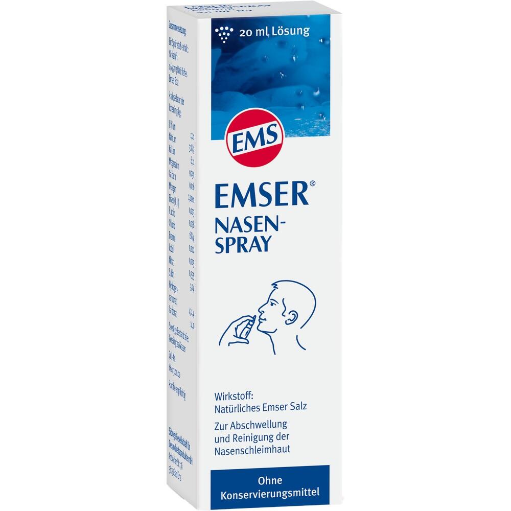 Verpackung eines Nasensprays mit dem Namen "Emser", ohne Konservierungsmittel.