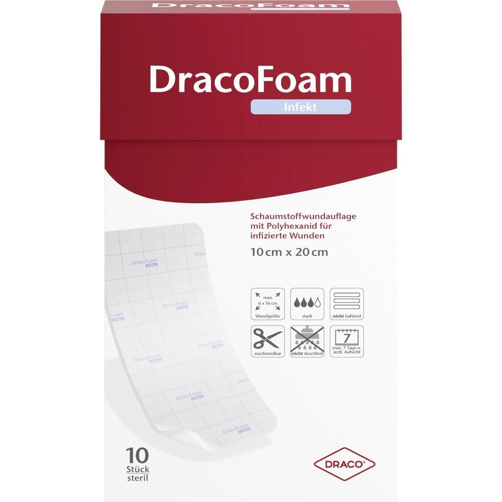 Rote Verpackung für Wundauflagen gegen Infektionen, Größe 10 x 20 cm.