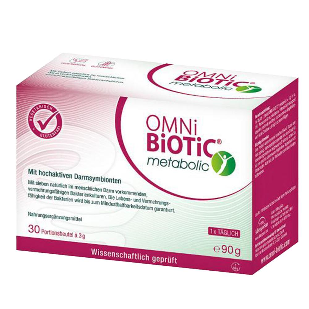 Verpackung von OMNi-BiOTiC metabolic, einem Nahrungsergänzungsmittel für die Verdauung.
