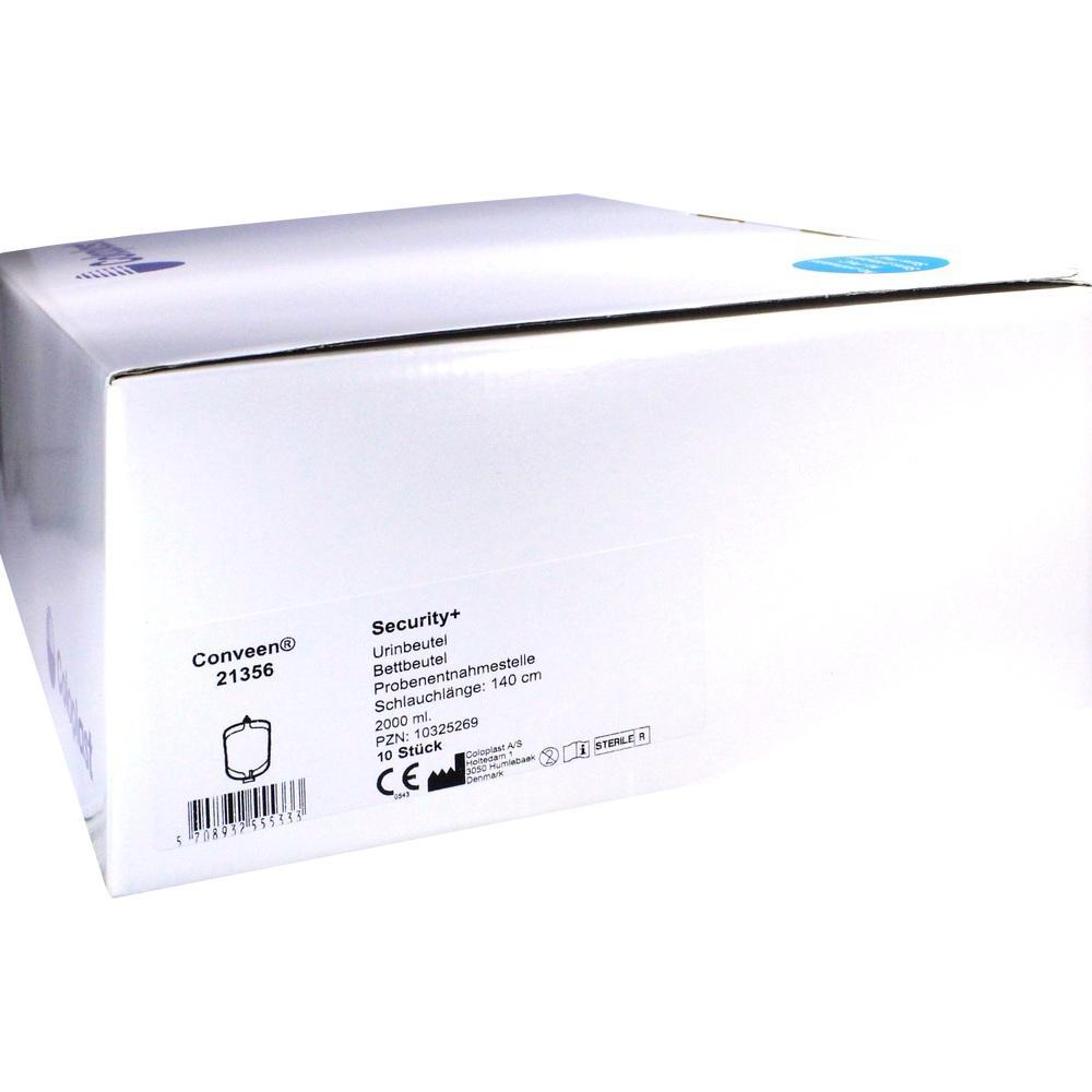 Weiße Verpackung für Urinbeutel mit Schriftzug und technischen Angaben.