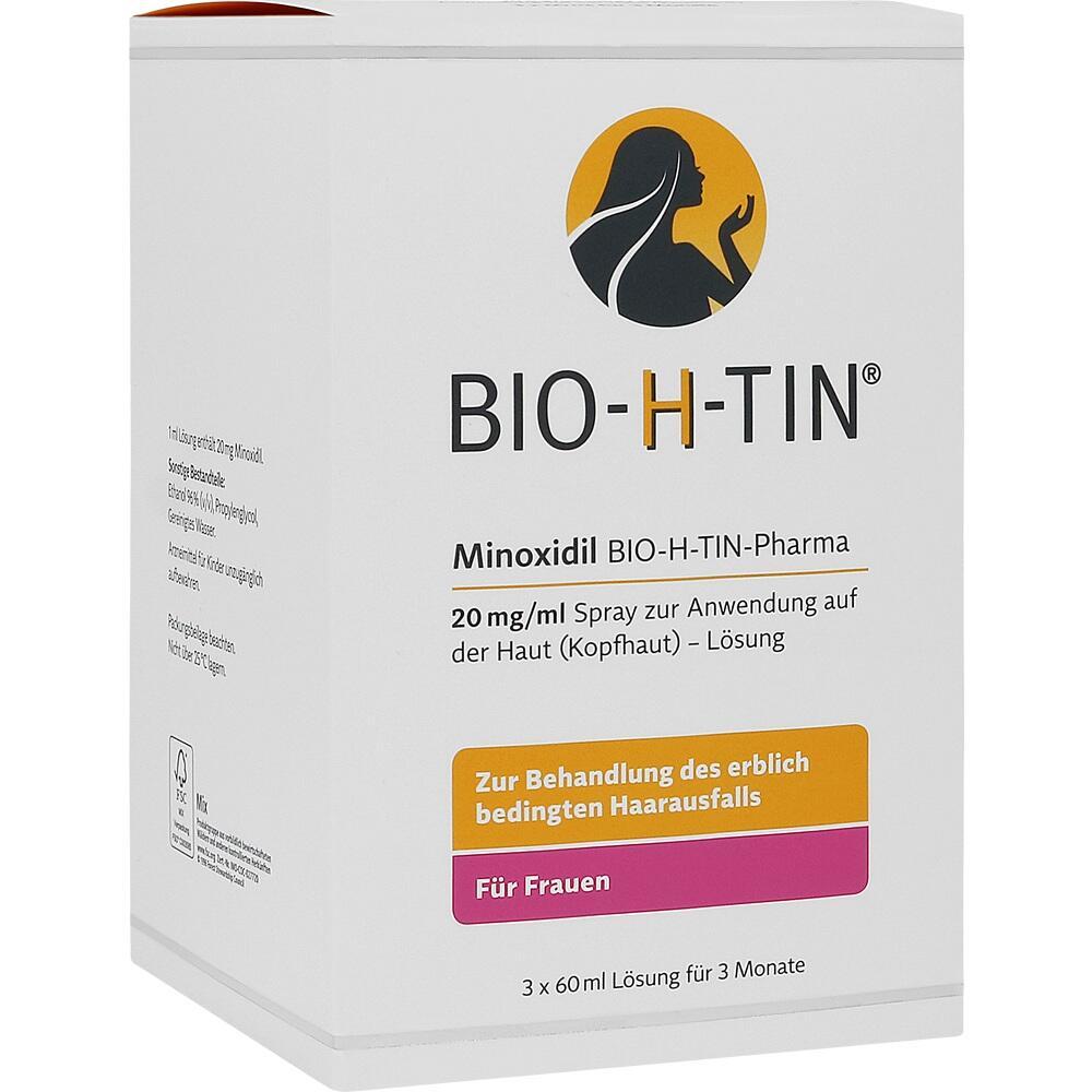 Schachtel von Haarwuchs-Mittel für Frauen, genannt BIO-H-TIN, gegen erblichen Haarausfall.