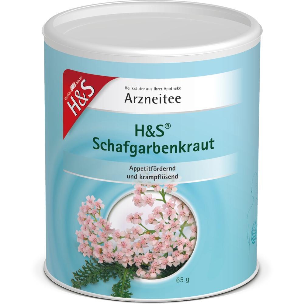Teedose mit Schafgarbenkraut-Abbildung und der Aufschrift "Appetitanregend und krampflösend".