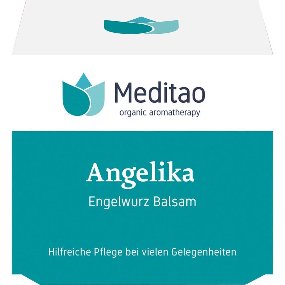 Die Verpackung zeigt "Meditao" Engelwurz Balsam für Pflege.