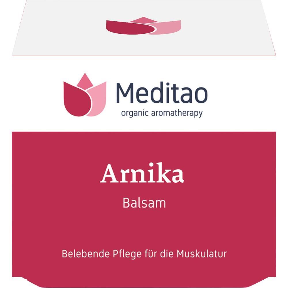 Eine Verpackung für Arnika-Balsam mit rotem Design und Schriftzug.